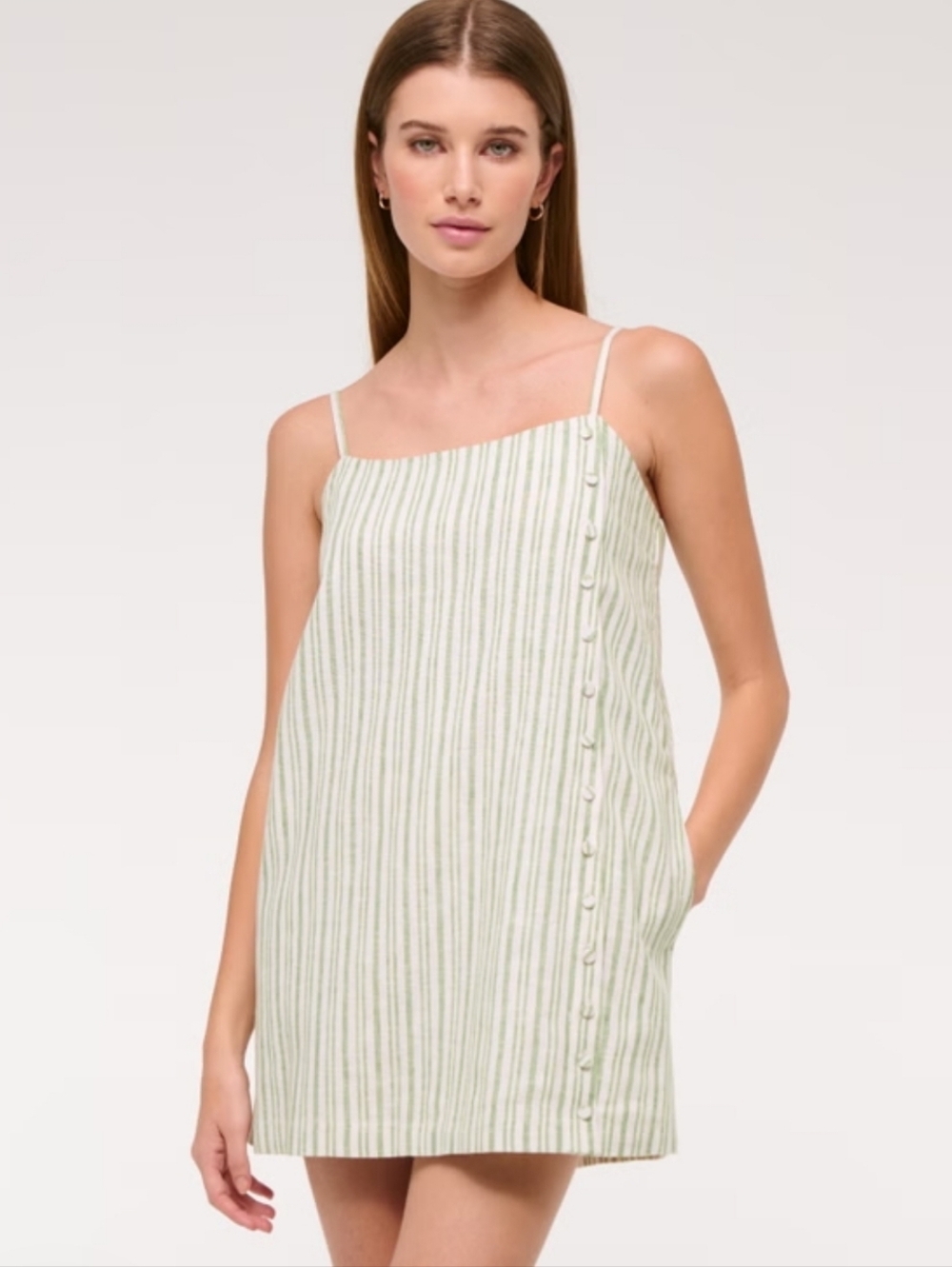 Abercrombie & Fitch Linen Blend Button Skort Green Stripe Large Tall